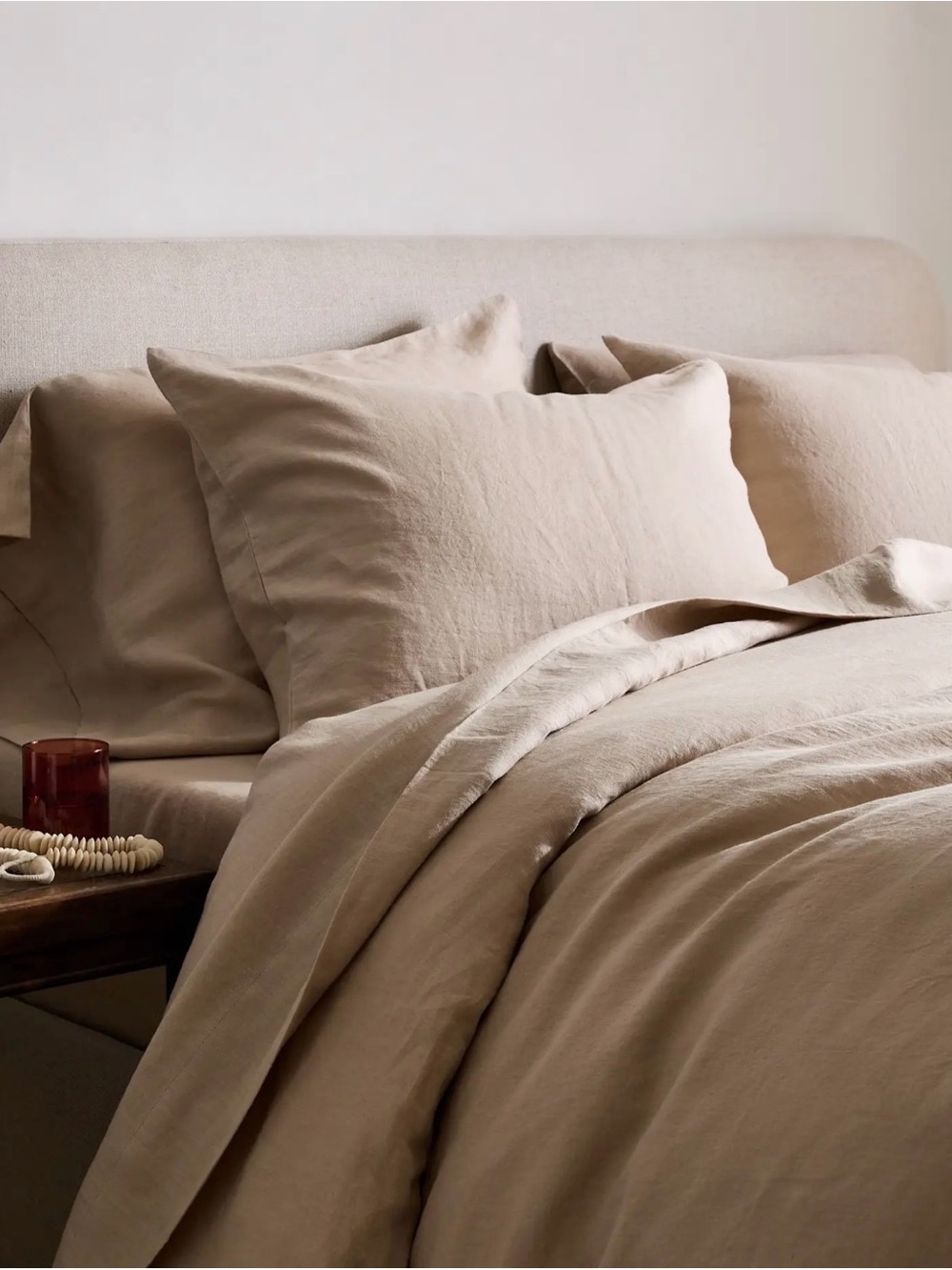 Queen Linen Duvet Cover and Sheet Set in Taupe Beige
